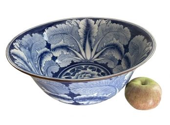 Large Vintage Japanese Blue & White Porcelain Centerpiece Bowl