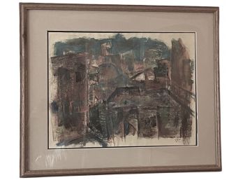 1950 Signed Mixed Media Painting 'Acre Mina Quarter' By Ben Ami Sharfstein (1919-2019) 26' X 22'