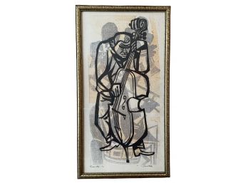 Signed Lithograph 'The Bassman' By Pierre Bates 14' X 26'
