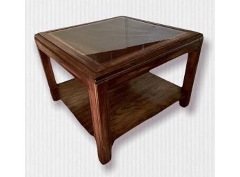 MCM Accent Table With Cane Top Under Smoked Glass