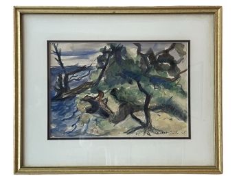 1945 Watercolor By Listed Artist Benedict Tatti  (1917-1993) 'Maine Coast'  22' X 18'