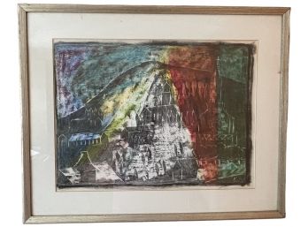 1951 Mixed Media Painting Of Cathedral By Ben Ami  Sharfstein (1919-2019) 29' X 22'