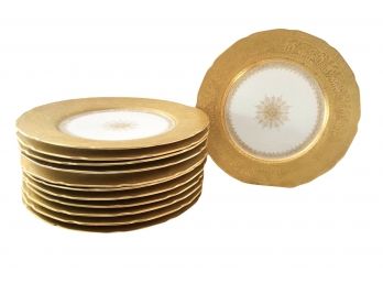 Twelve Antique Gold Rimmed Dinner Plates From John Wanamaker For Limoges