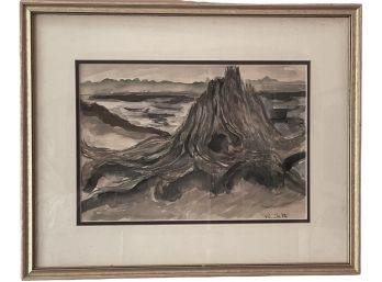 Vintage Watercolor By Listed Artist Benedict Tatti 1917-1993)  'Maine Coast' 21.5' X 18'