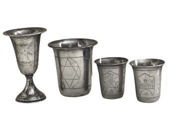Collection Of Sterling Silver Judaica Kiddush Cups 3.63 Toz