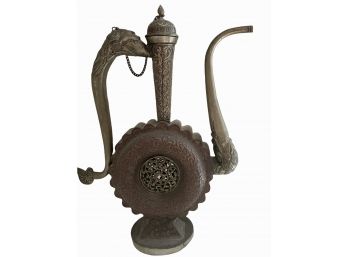 Antique 15' Copper &  Brass Arab Handled Ewer