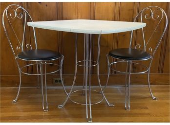 Mid Century Chrome Bistro Table And Two Chairs