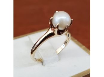 Vintage 10k Gold 6.5mm Pearl Ring Size 5.5