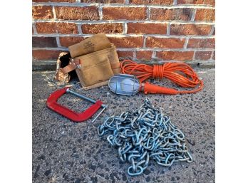 Tool Bag With Clamp, Heavy Chain And Working Light