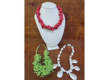 Beautiful Red Coral And Other Fashion Necklace Lot