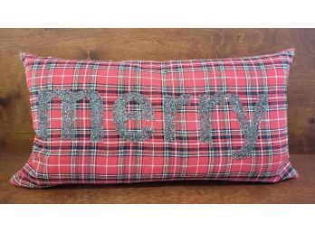 Tartan 26' Cushion With Beaded  'MERRY'