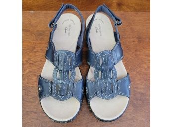 New Ladies 9M Navy Leather Clark's Sandels