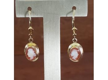 14k Gold Cameo Drop Earrings