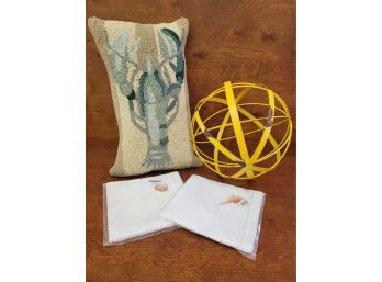 100 Percent Wool Cushion With Brand New Shell Serviettes And Yellow Metal Ball Decor