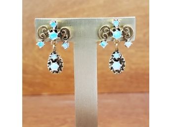 Antique Hand Crafted 14k Opal Chandelier Earrings