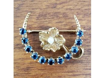 Beautiful Antique 14k Sapphire And Pearl Pin/Brooch