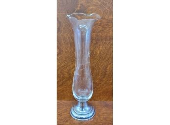 Vintage Sterling Silver Etched Glass Single Stem Vase