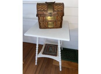 White Side Table 21x21x30 With Decorative Basket