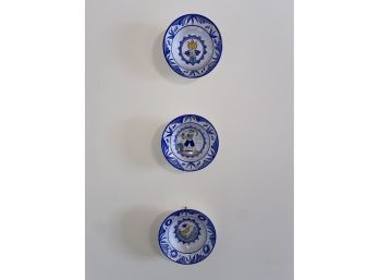 Three Decorative Blue And White Ceramic Bowls Signed T.K. 6'