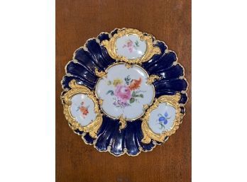 Antique Meissen Porcelain Cobalt Blue And Gold Floral Plate 9.25'