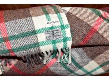 Brown Thomas Dublin Ireland, Providence Trade Mark Foxford Co. Mayo, Wool Plaid Blanket 68'x61'