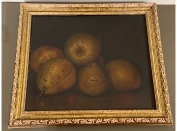 Pears Painted On Canvas Signed SK Or KS 14x12