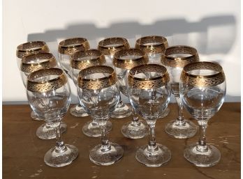 12 Exquisite Gold Rimmed Water Glasses Gold Line Cristal 3A Made In Italy