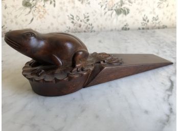 Hand Carved Wood Frog Door Stop 8.5 Long 2.5 Tall A Real Beauty