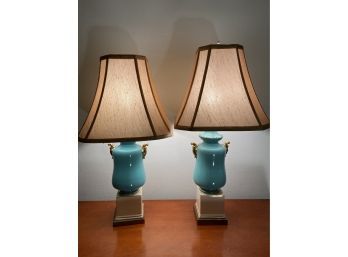 Pair Of Blue And Gold Lamps 4.5x26'