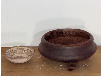 Unique Wobbly Ceramic Bowl 8.5x3.5 And Cute Little Bowl 4.5x1.5, It Has Been Repaired, Origin Unknown On Both.