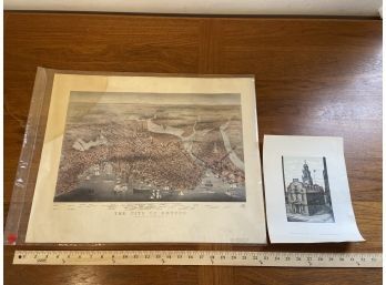 Map Of Boston MA 1873 And The Old State House DePol Wood Engraving