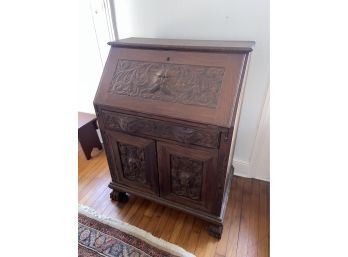 Carved Wood Drop Front Secretary Desk 32x20.5x42'