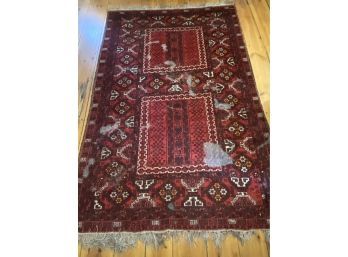 The Old Red Rug 96x63' Antique And Decorative, Has Damage But Still Add Elegance To A Room