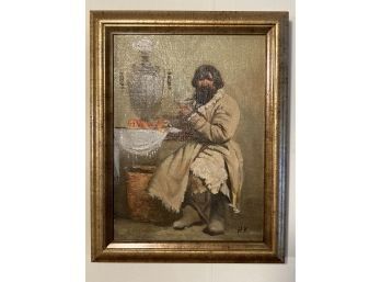 Original Oil Painting Russian Tea Drinker  11x9