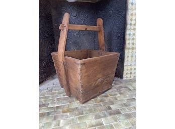 Antique Square Dovetailed Bucket With Iron Reinforcements