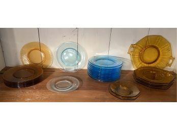 Beautiful Collection Of Glass Plates Blue And Brown