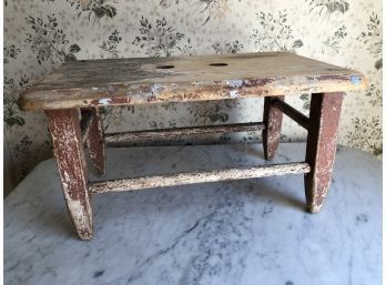 Antique Little Stool With Finger Holes 15.5x8.5x9.5