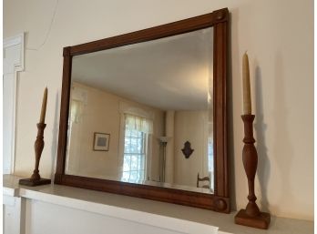 Wood Framed Beveled Mirror With Wood Candle Stick Holders