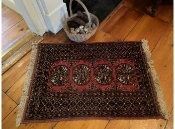 Hand Knotted Wool Area Rug Red Black 39x25' Basket Of Rocks