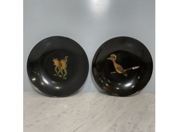 Vintage Couroc Of Monterey Inlaid Salad Plate - Roadrunner And Frogs