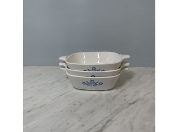 Cornflower Blue Corning Ware (Set Of 3) - 1.75 Cup Square Casserole - Circa 1969-1972