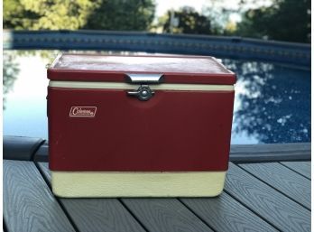 Vintage Coleman Steel Cooler In Red