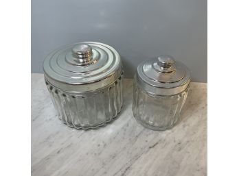 Vintage Glass Canisters With Chrome Lids