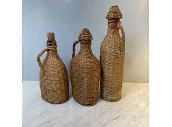 Vintage Wicker Wrapped Bottles