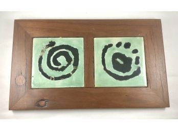 Large Mid Century Modern Wood And Hand Painted Tile Trivet