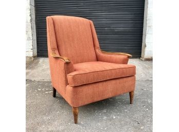 Mid Century Modern Armchair With Wooden Sculptural Armrests NEWLY UPHOLSTERED