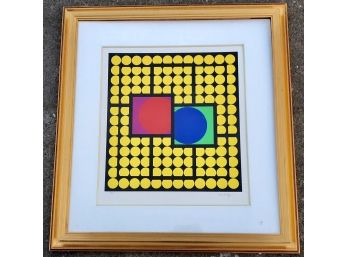 LARGE Mid Century Modern SIGNED And NUMBERED Victor Vasarely Geometric Op Art Serigraph W/ COA