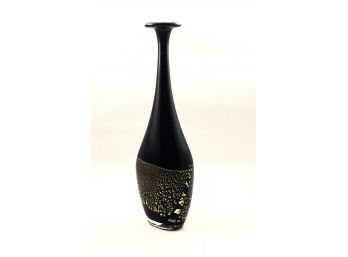 Original Fire Island Studios Black Glass With Gold Leaf Vase By Matthew LaBarbera