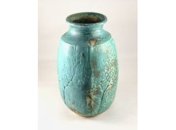 Handmade Turquoise Pottery Flower Vase Signed K. Rogers