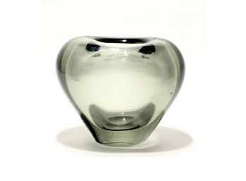 Mid Century Modern Petit Holmegaard Smoke Glass Heart Vase Signed